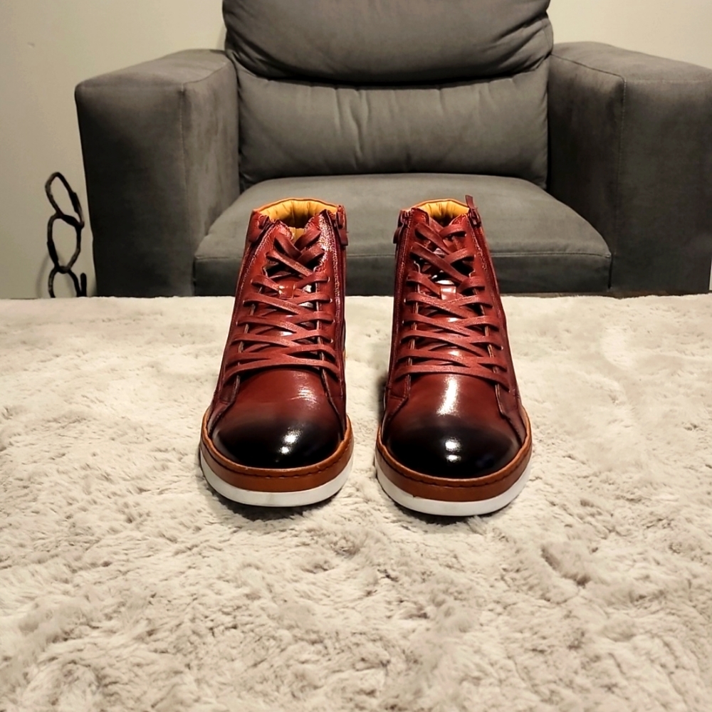 Men's Steven Land Burgandy Double zipper, tie Boots (New) Size12 gym shoe bottom